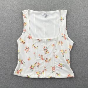 AFRM Top Womens M White Floral Mesh Corset Square Neck Sleeveless Tank Coquette